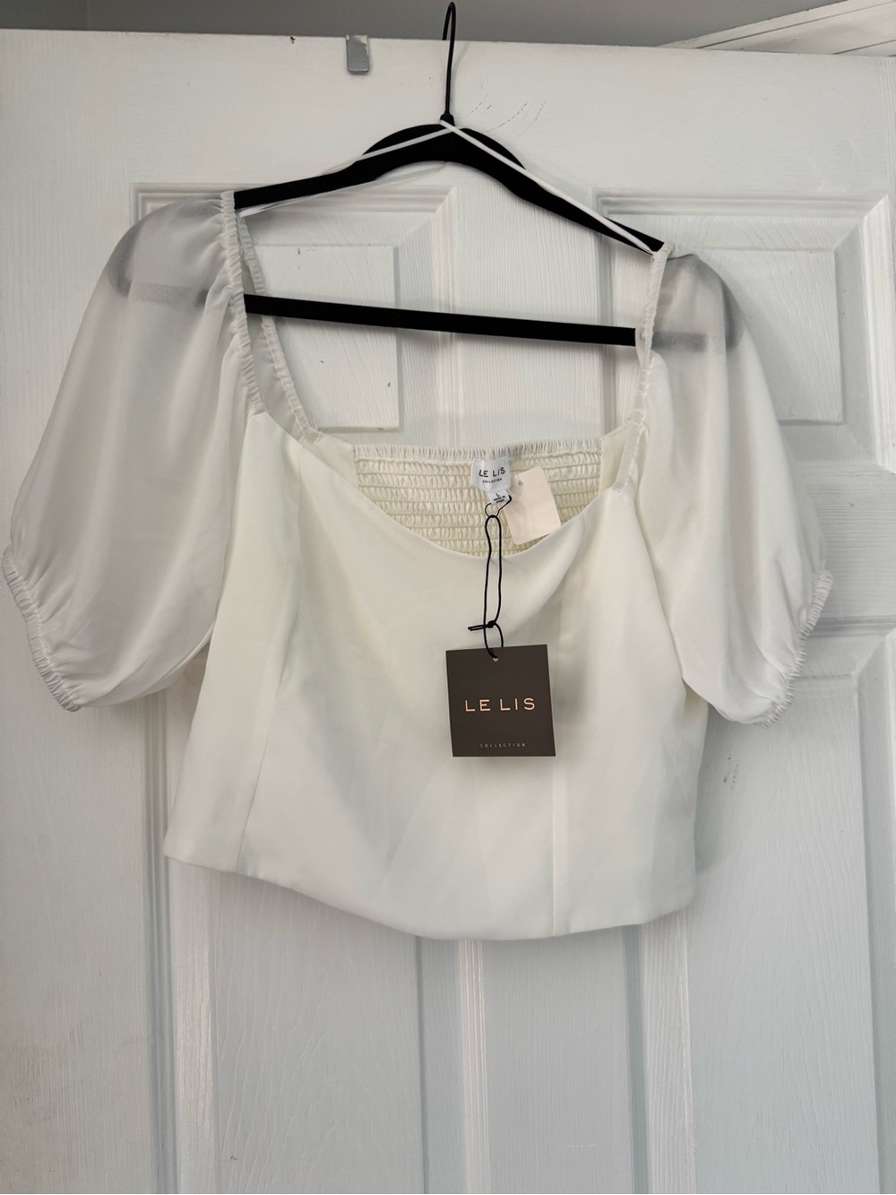 Le Lis White Puff-Sleeve Square-Neck Crop Top large